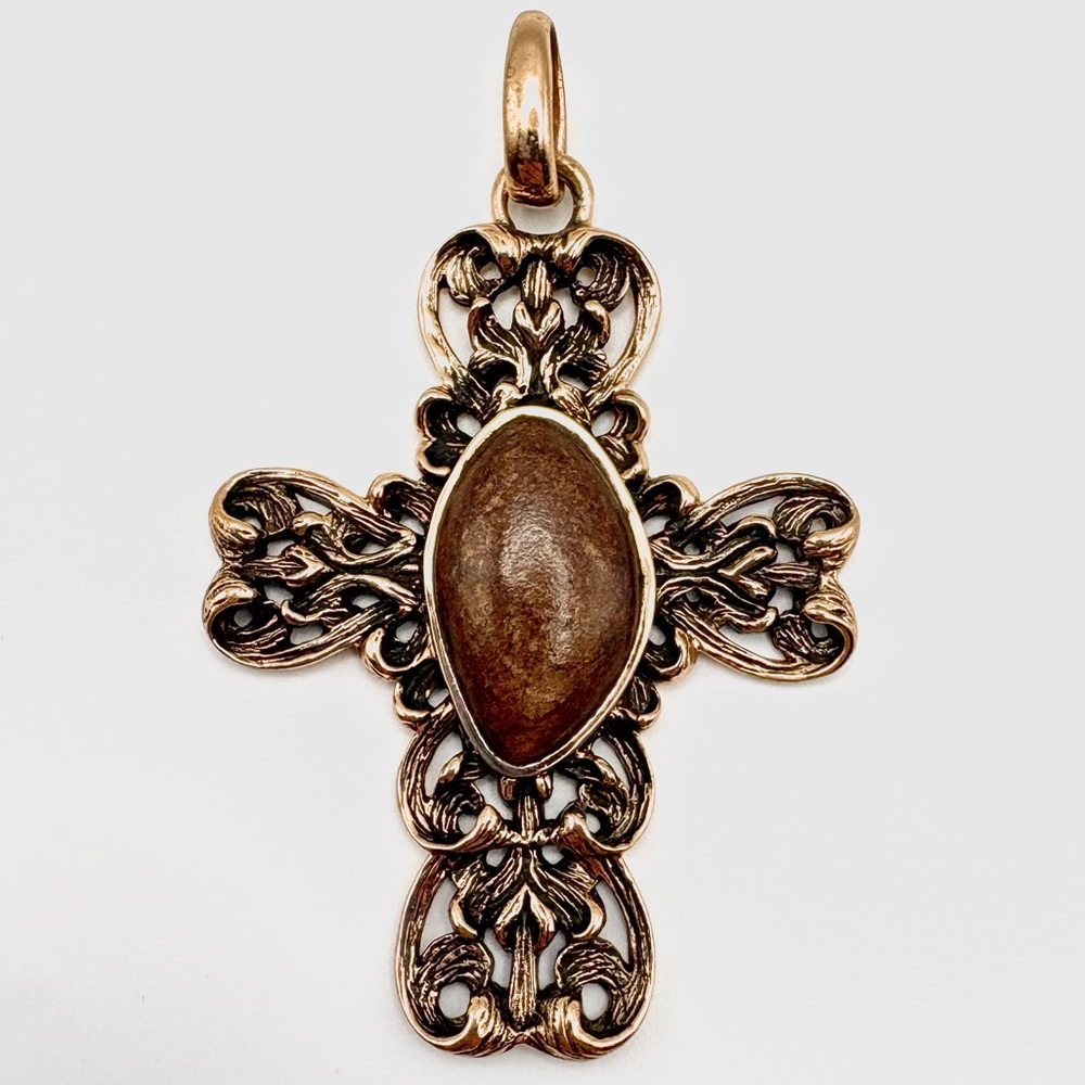 Studio Barse Natural Bronzite Golden Bronze Cross Pendant
